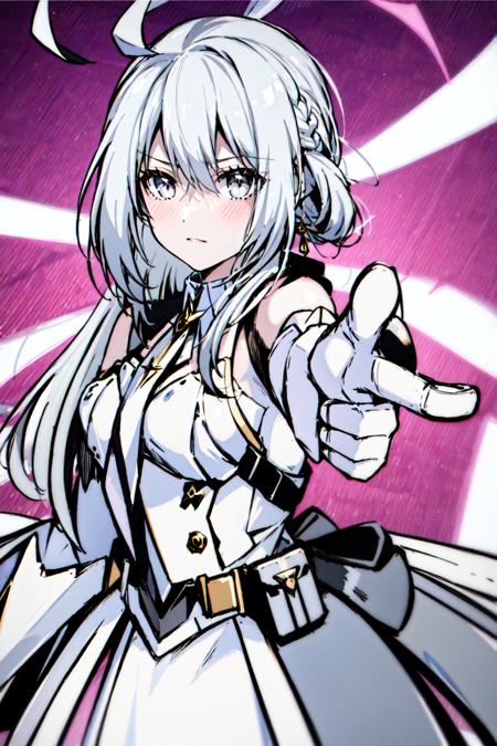 00702-731130413-masterpiece, best quality, 1girl, ,finger_gun,gloves,pointing at viewer,, 1girl, ahoge,jet, long_hair,white hair,grey eyes.png